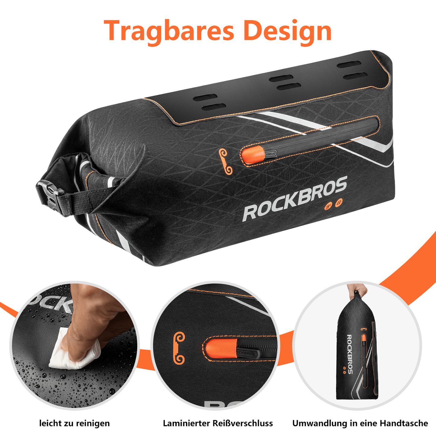 ROCKBROS Fahrrad Rahmentasche wasserdichte Dreiecktasche 3,5L Schwarz