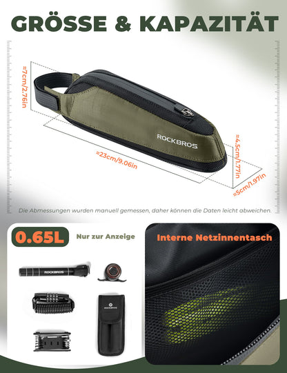 Fahrradtasche Reflektierende Oberrohrtasche Dunkelgrün 0.65L