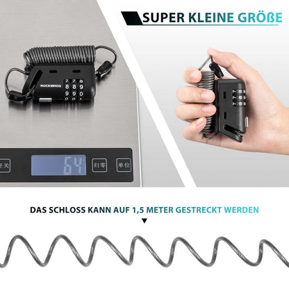 ROCKBROS Helm schloss 150 cm Zahlenschloss 3-stellig Zahlencode