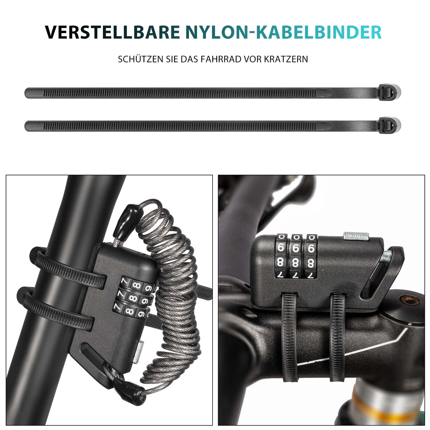 ROCKBROS Helm schloss 150 cm Zahlenschloss 3-stellig Zahlencode