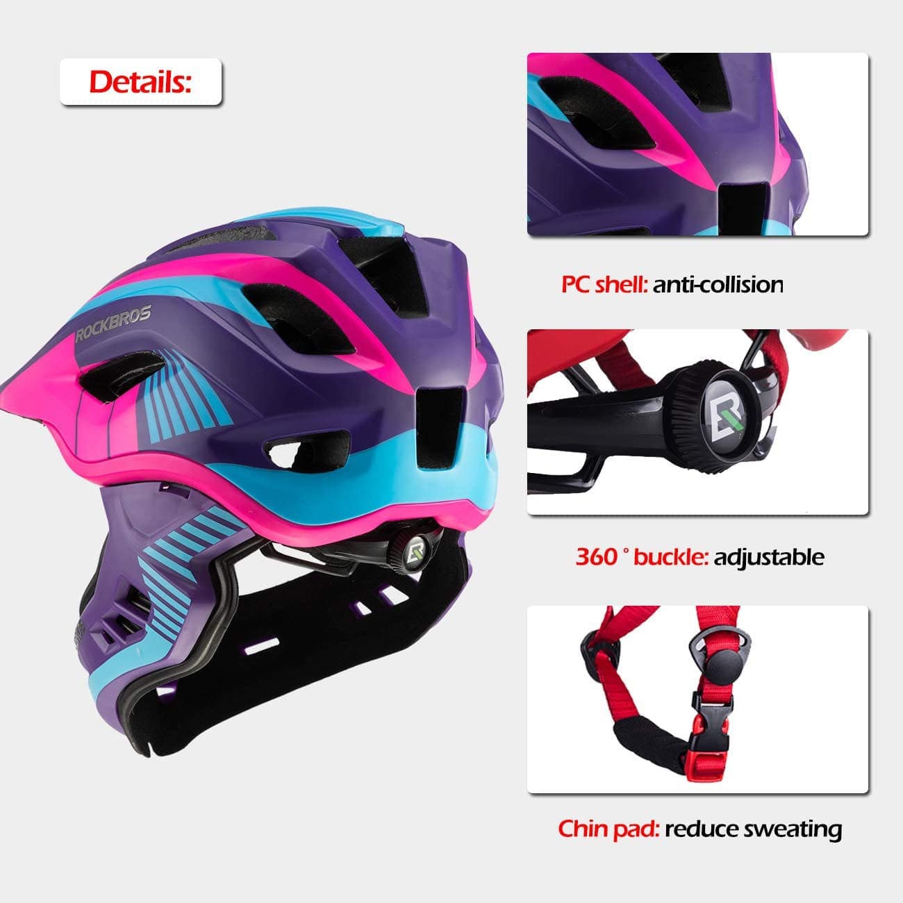 ROCKBROS Kinder helm Integriert Fahrradhelm mit Abnehmbarem Kinnschutz