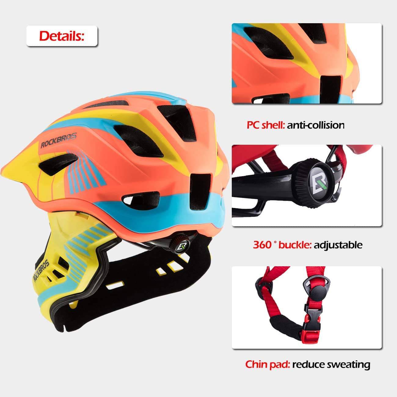 ROCKBROS Kinder helm Integriert Fahrradhelm mit Abnehmbarem Kinnschutz