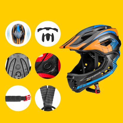 ROCKBROS Kinder helm Integriert Fahrradhelm mit Abnehmbarem Kinnschutz