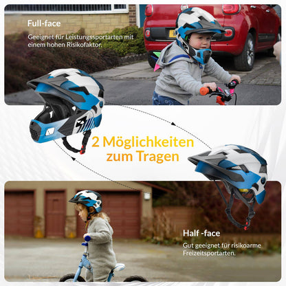 ROCKBROS Kinderhelm BMX MTB Downhill Helm mit Abnehmbarem Kinnschutz und Krempe