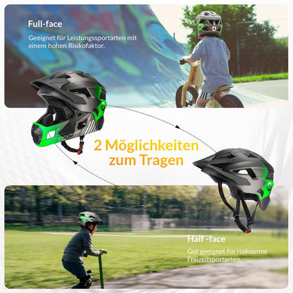 ROCKBROS Kinderhelm BMX MTB Downhill Helm mit Abnehmbarem Kinnschutz und Krempe