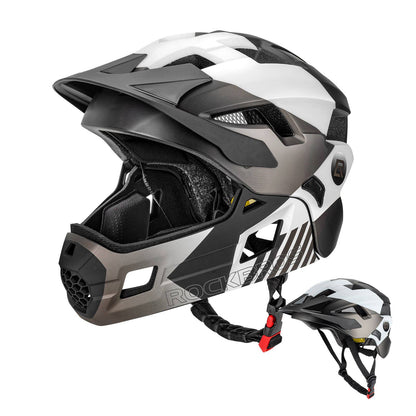 ROCKBROS Kinderhelm BMX MTB Downhill Helm mit Abnehmbarem Kinnschutz und Krempe
