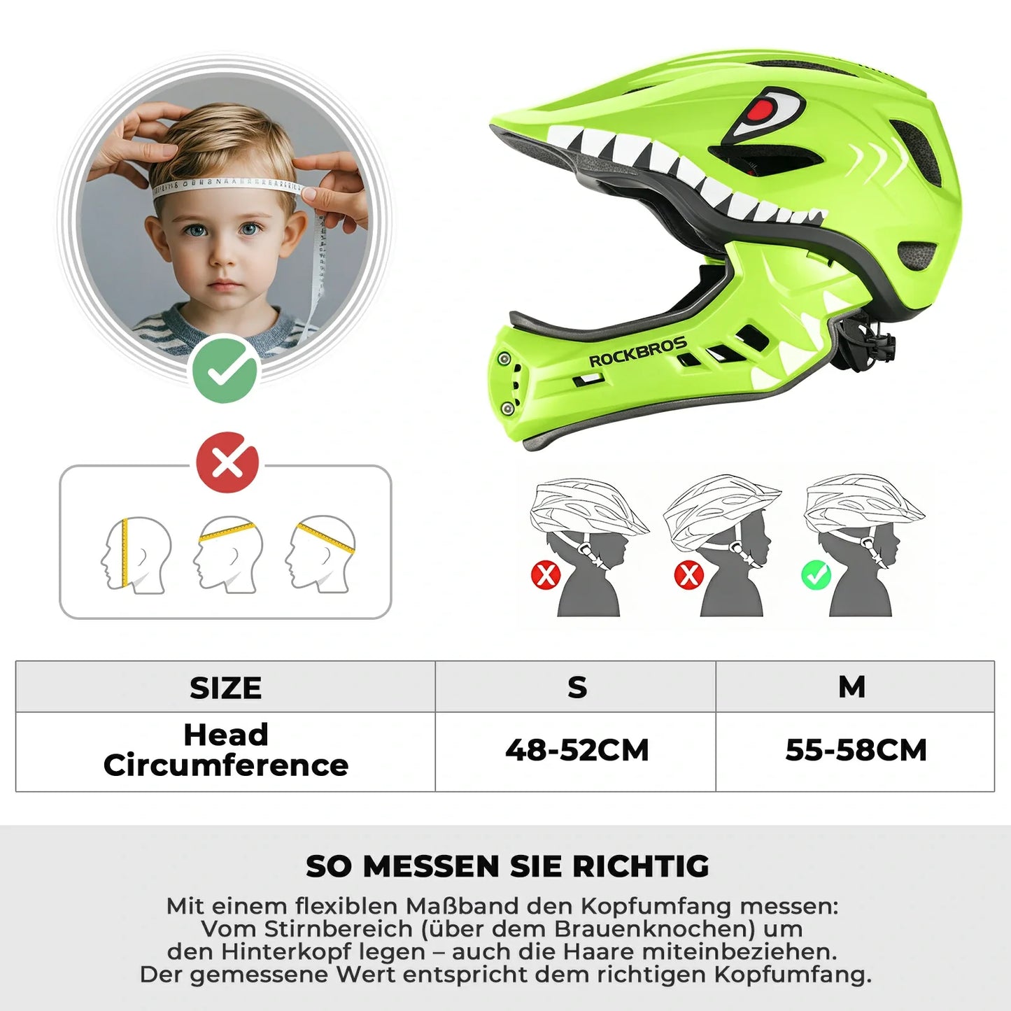 ROCKBROS Kinderhelm Cartoon Integralhelm mit abnehmbarem Kinnschutz