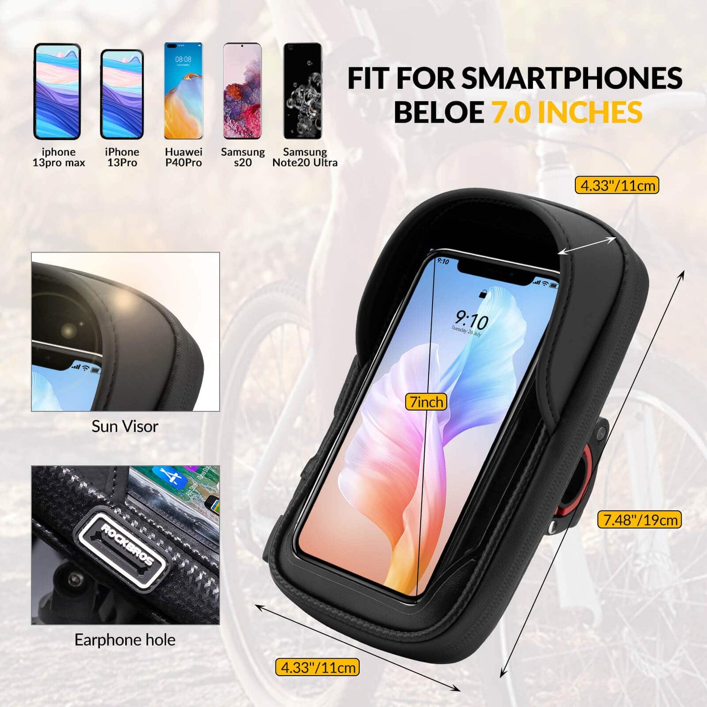 ROCKBROS Lenkertasche 360° Drehung Handyhalterung für Motorrad & Fahrrad