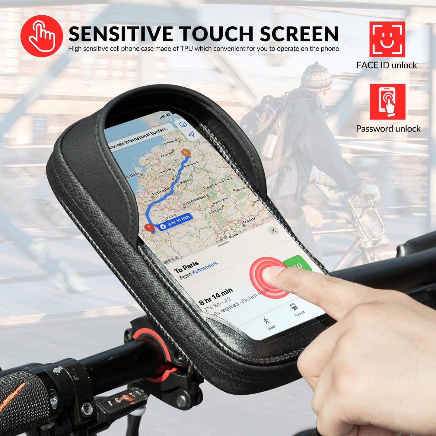 ROCKBROS Lenkertasche 360° Drehung Handyhalterung für Motorrad & Fahrrad