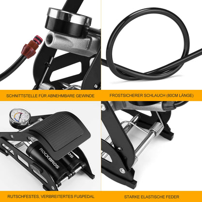ROCKBROS Luftpumpe Fußpumpe mit Doppelzylinder Manometer