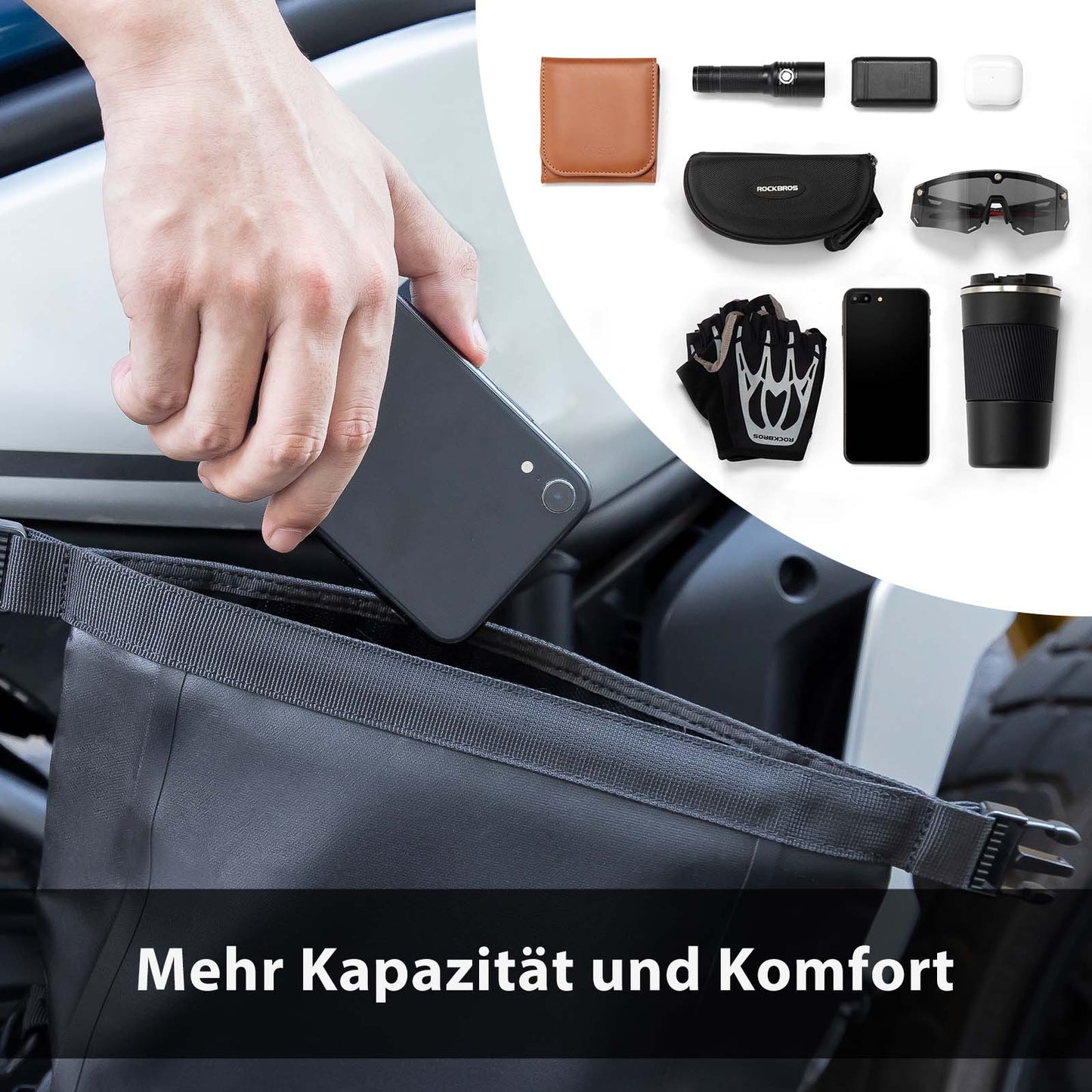ROCKBROS Motorrad Seitentasche wasserdicht Gepäckträgertasche 5L Schwarz