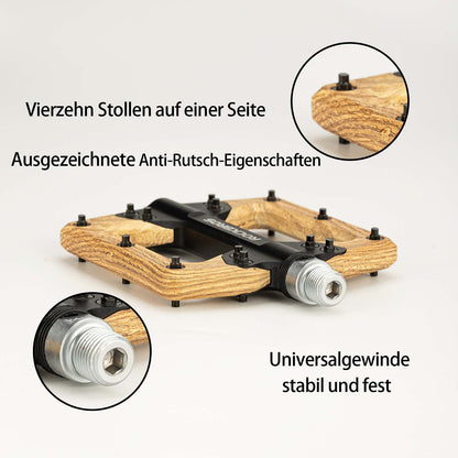 ROCKBROS Pedale CNC Alu Flat Pedale mit 3 abgedichtete Lager Holzfarbe