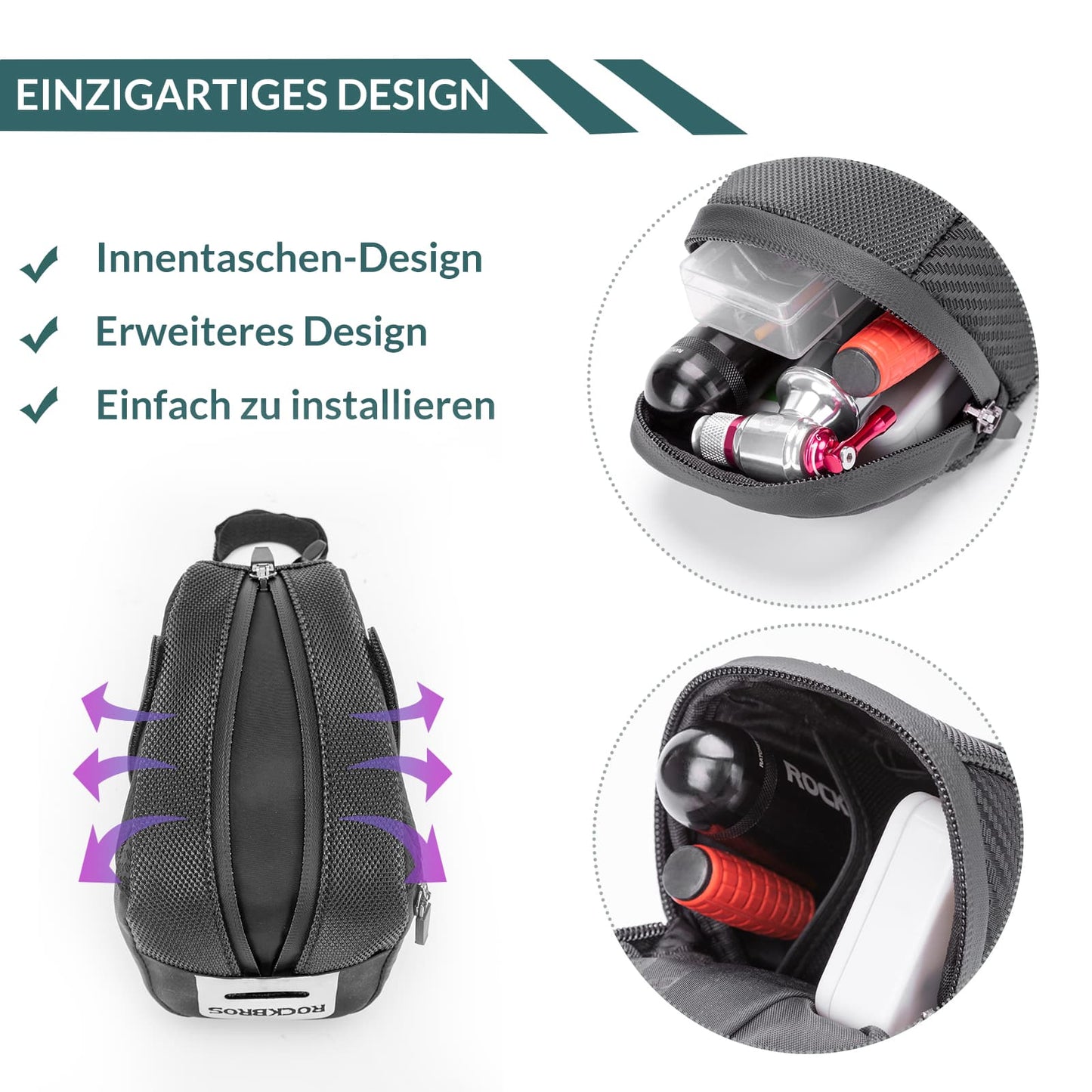 ROCKBROS Satteltasche für MTB Rennrad Werkzeugtasche mit Rücklichthalter