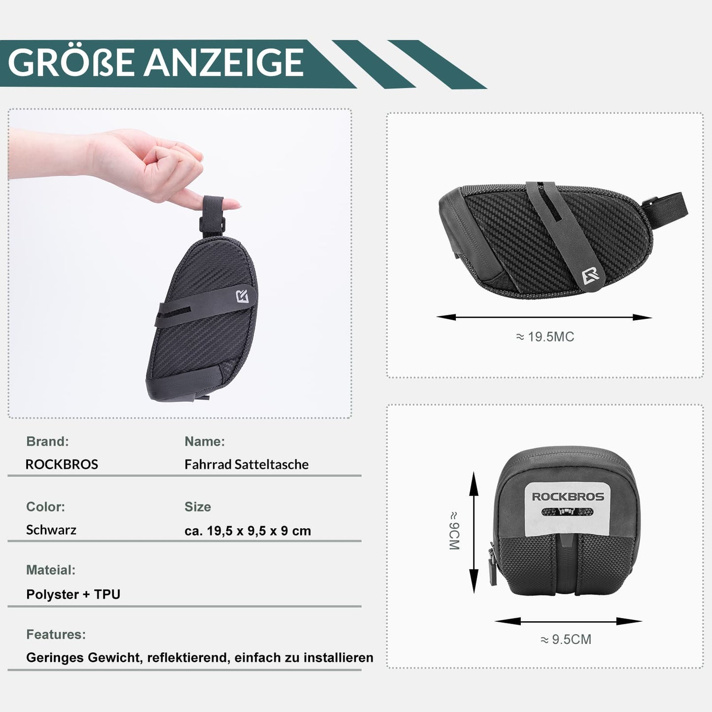 ROCKBROS Satteltasche für MTB Rennrad Werkzeugtasche mit Rücklichthalter
