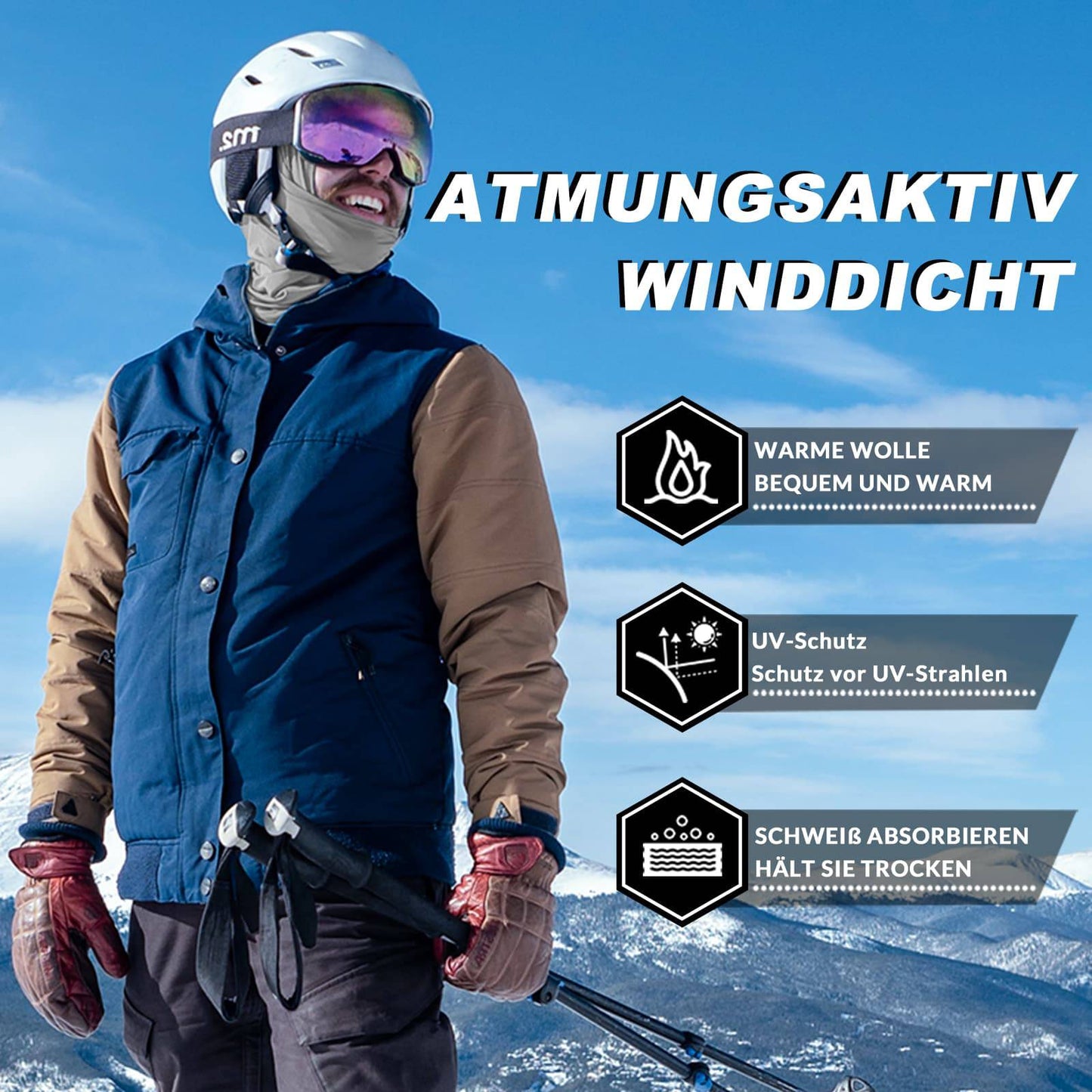 ROCKBROS Sturmhaube 2er Set Herbst Winter Balaclava für Outdoorsports Unisex