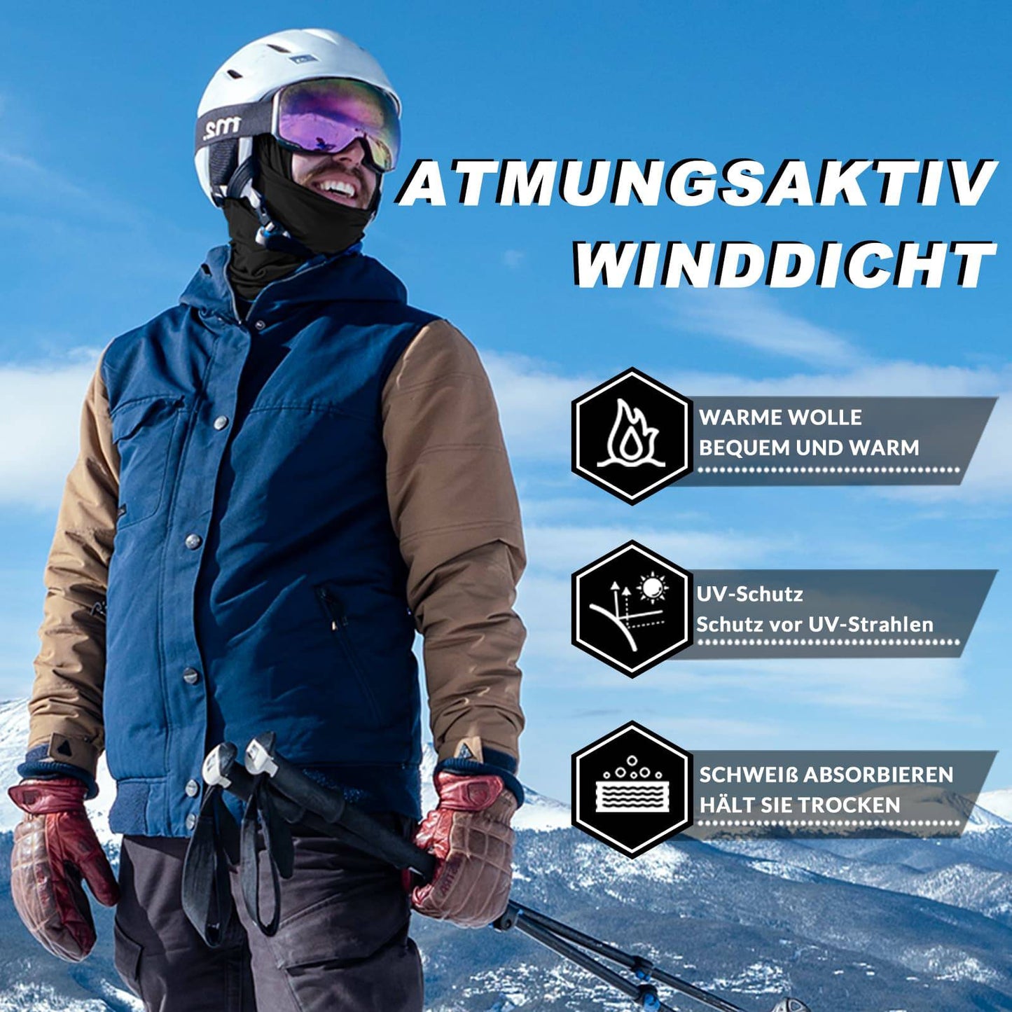 ROCKBROS Sturmhaube 2er Set Herbst Winter Balaclava für Outdoorsports Unisex