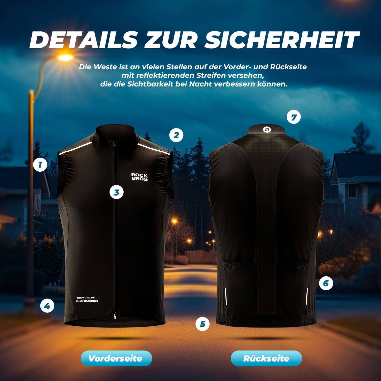 ROCKBROS Windweste Radsport Warnweste Ärmellose