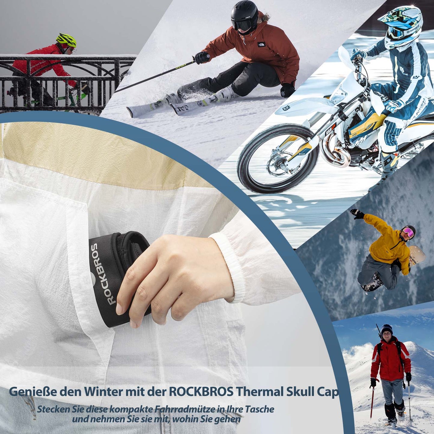 ROCKBROS Winter Fahrrad Mütze Winddicht Helmmütze mit Brillenlöcher