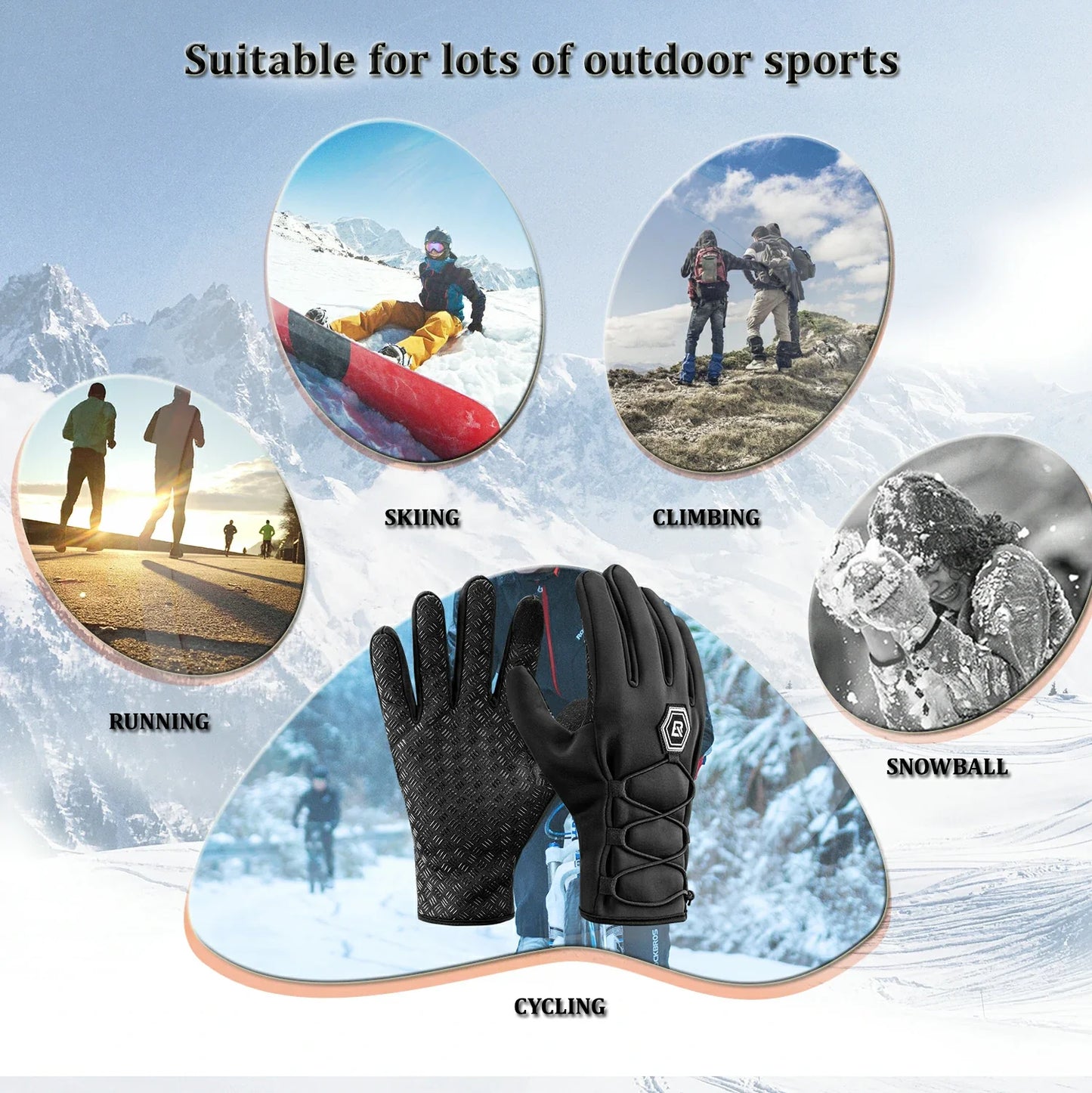 ROCKBROS Winter Fahrradhandschuhe Touchscreen Warme Handschuhe