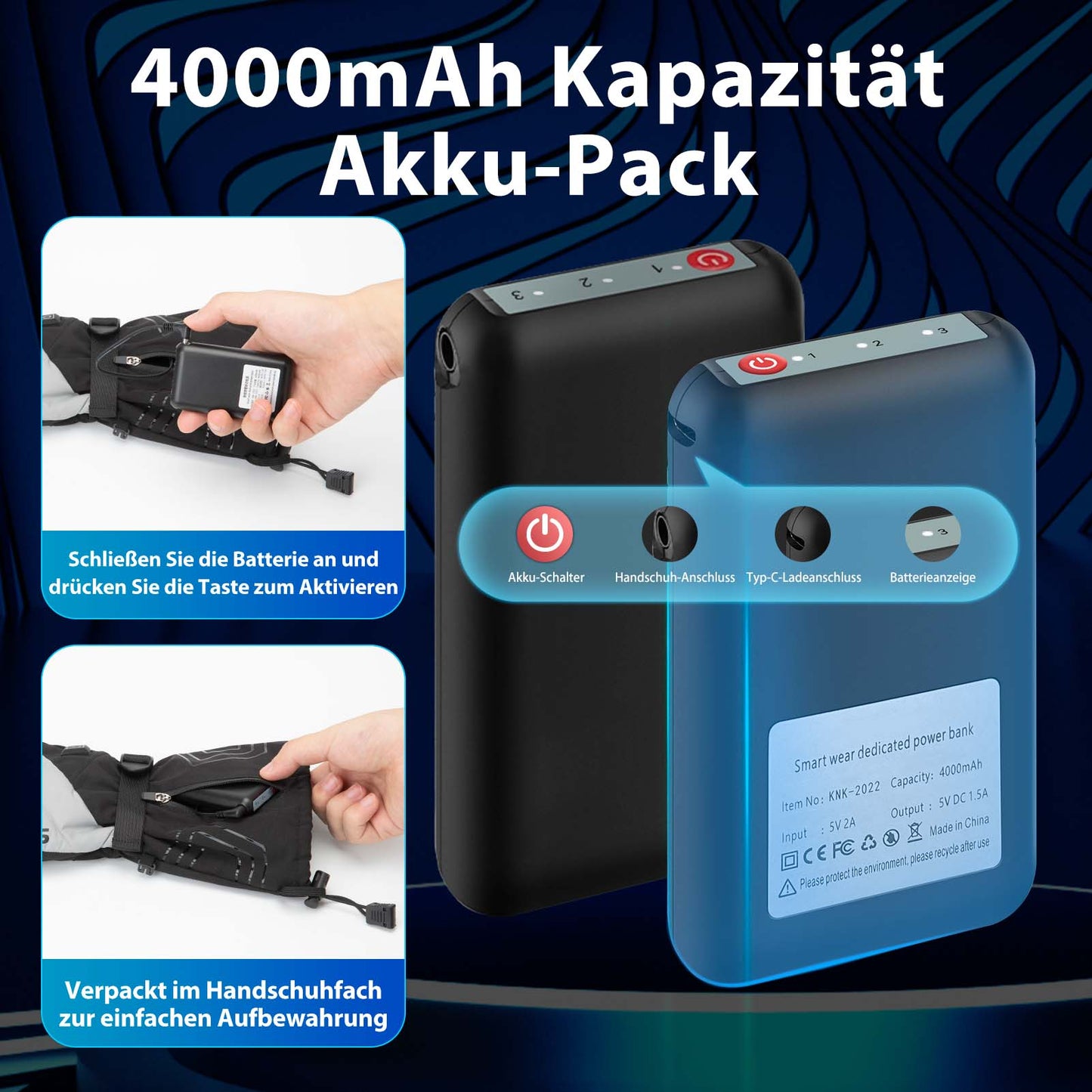 ROCKBROS Winter Handschuhe Beheizbare Fahrradhandschuhe mit Batterie M-XL