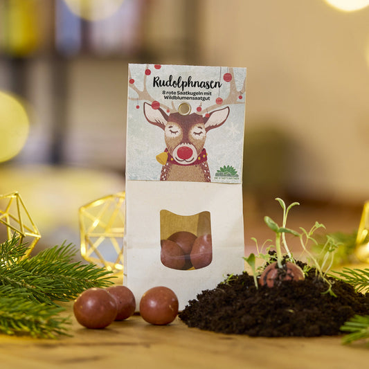 Rudolph noses – Red flower marbles
