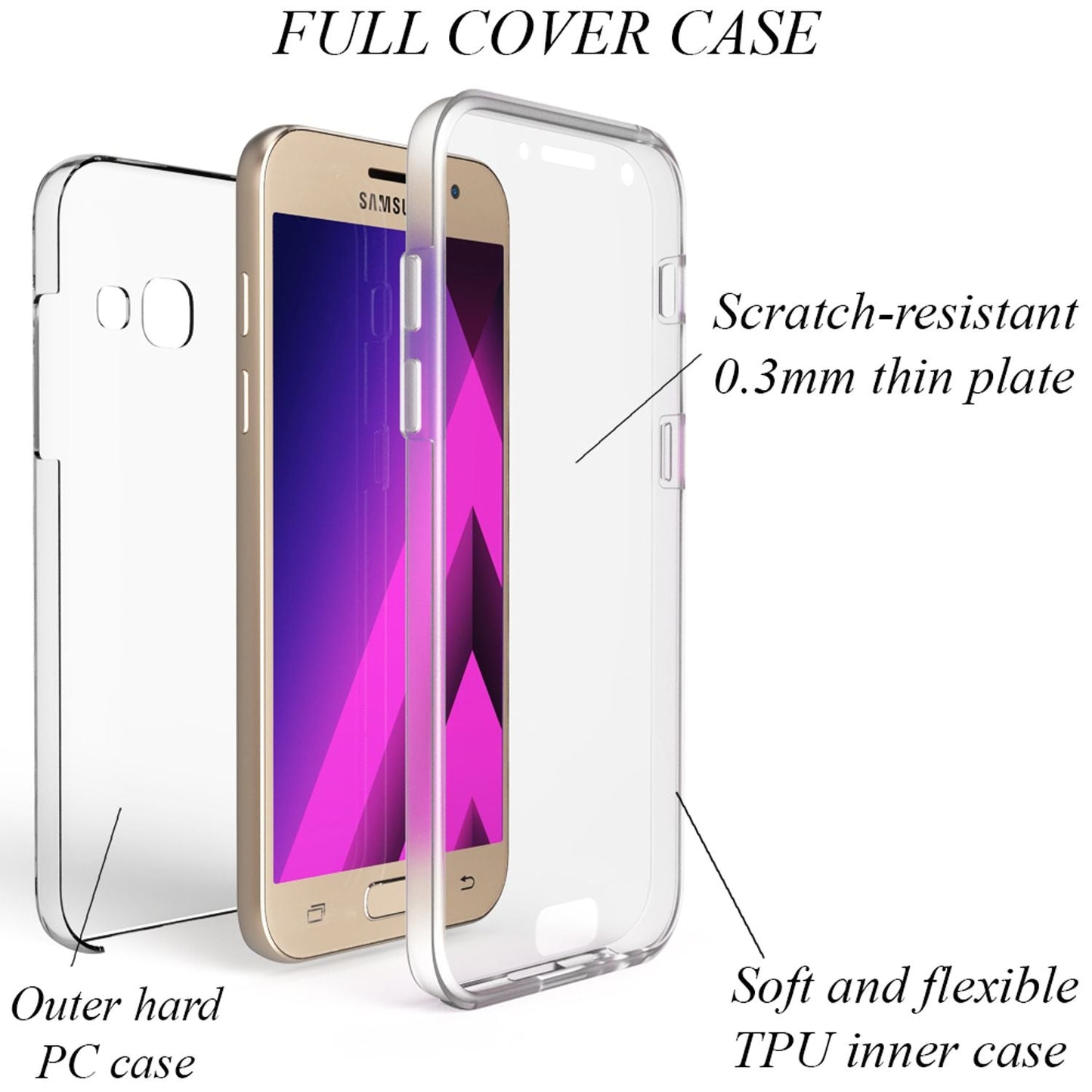NALIA 360 Grad Handyhülle kompatibel mit Samsung Galaxy A5 2017, Full-Cover Silikon Bumper mit Displayschutz vorne Hardcase hinten, Hülle Doppel-Schutz Dünn Case Handy-Tasche