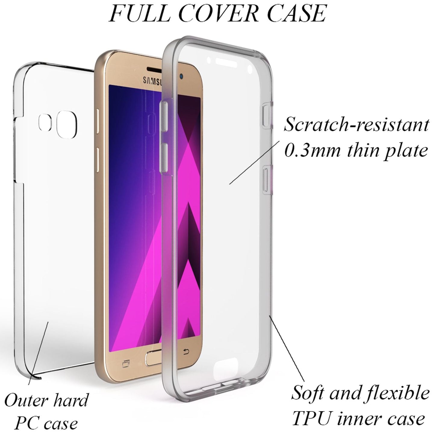 NALIA 360 Grad Handyhülle kompatibel mit Samsung Galaxy A5 2017, Full-Cover Silikon Bumper mit Displayschutz vorne Hardcase hinten, Hülle Doppel-Schutz Dünn Case Handy-Tasche
