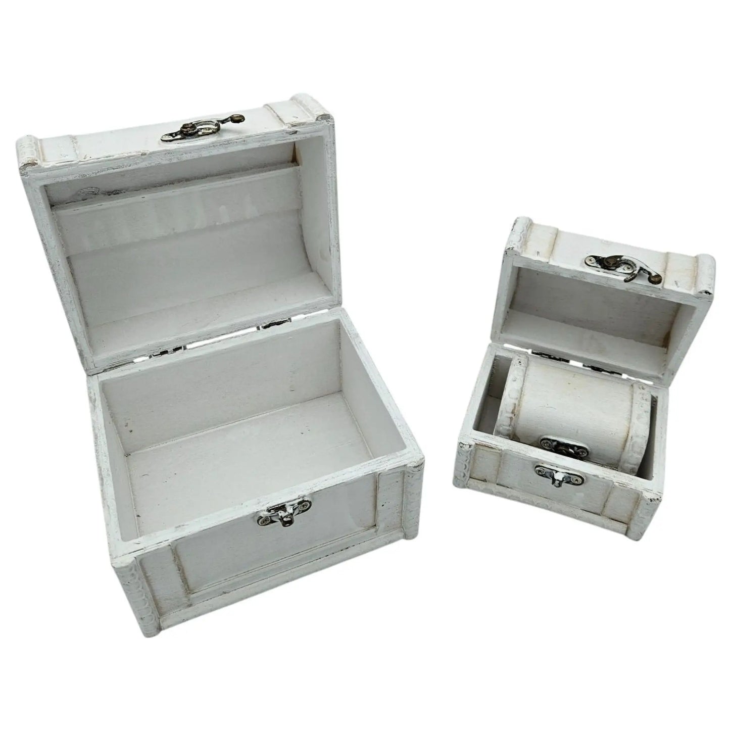 Schatzkiste Holzkiste mit Deckel Kiste weiß braun kleine Schatztruhe 3er Set