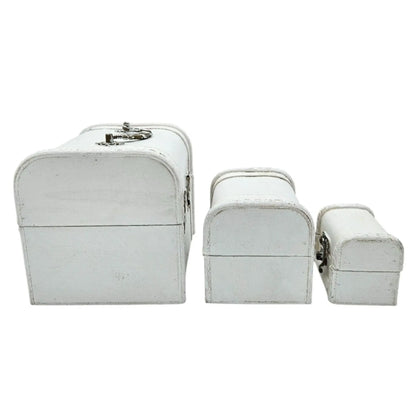 Schatzkiste Holzkiste mit Deckel Kiste weiß braun kleine Schatztruhe 3er Set