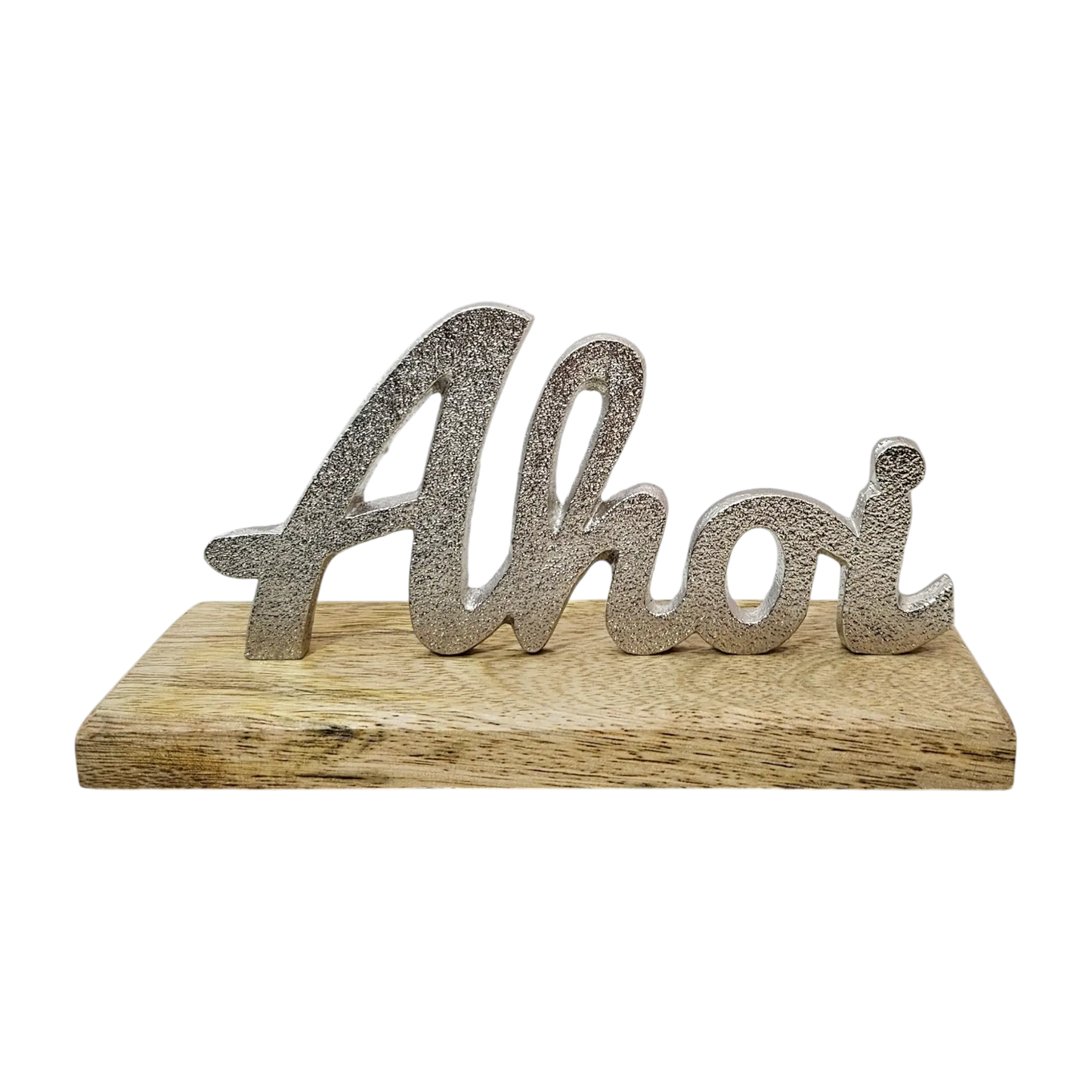 Schild Aufsteller AHOI Metall Mangoholz Maritim Dekoschild Schriftzug 17x8 cm