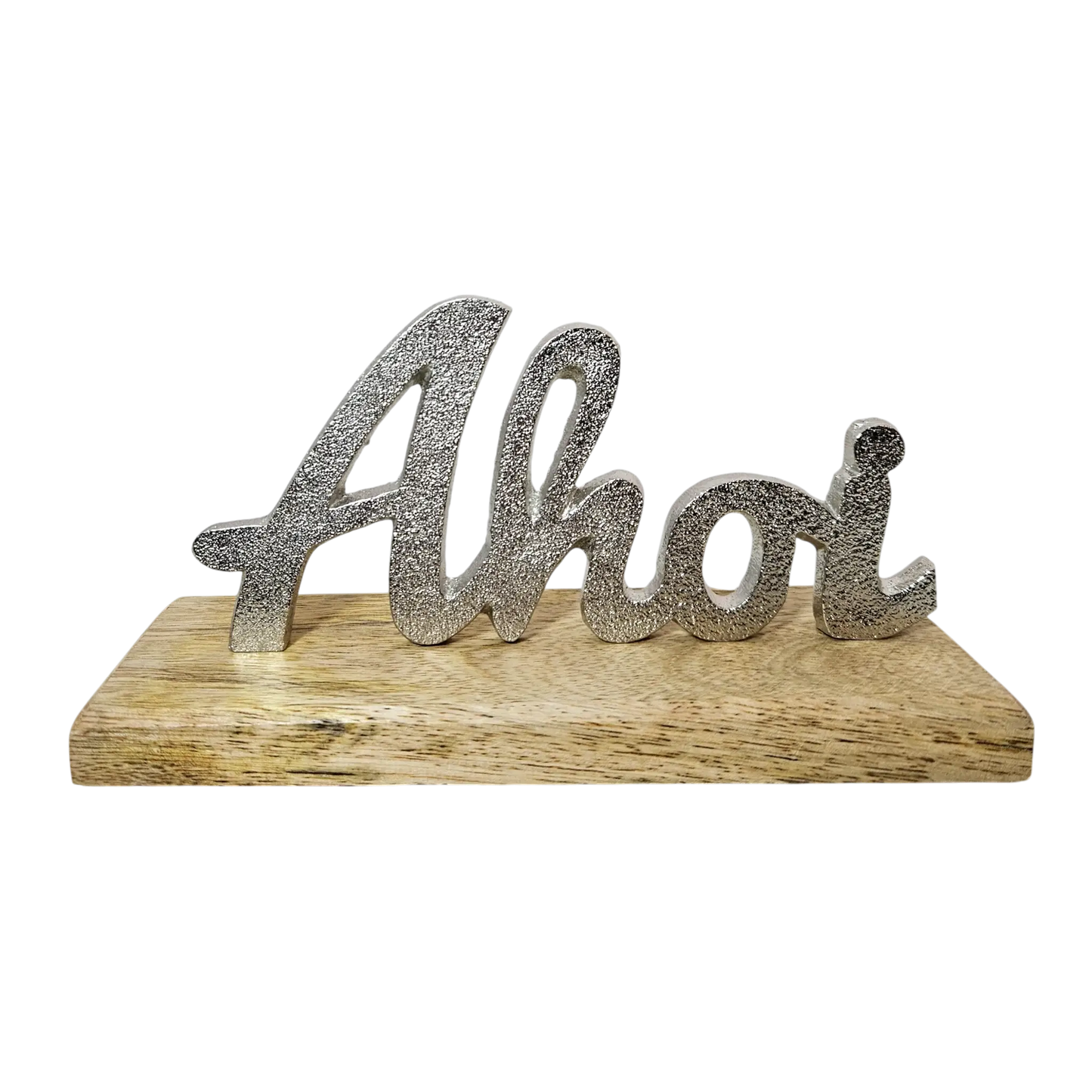 Schild Aufsteller AHOI Metall Mangoholz Maritim Dekoschild Schriftzug 17x8 cm