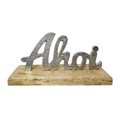 Schild Aufsteller AHOI Metall Mangoholz Maritim Dekoschild Schriftzug 17x8 cm