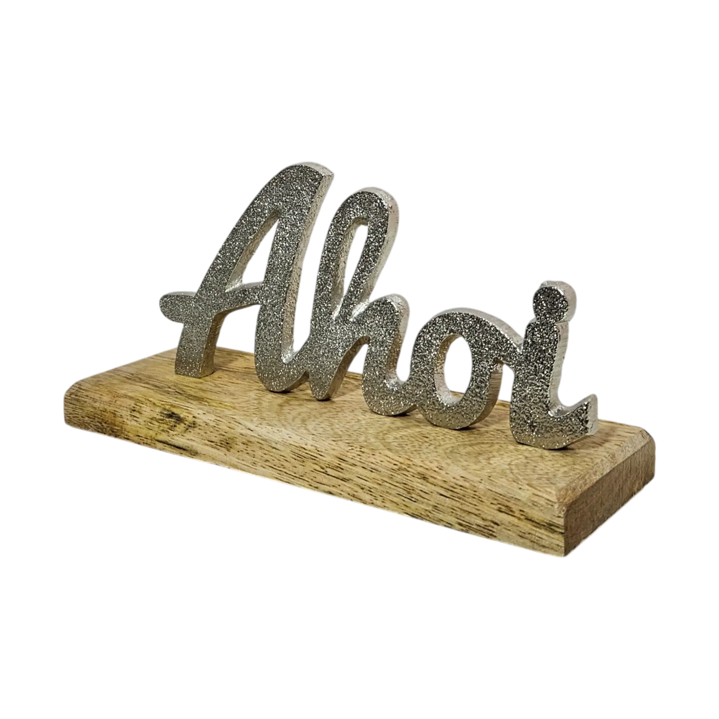 Schild Aufsteller AHOI Metall Mangoholz Maritim Dekoschild Schriftzug 17x8 cm