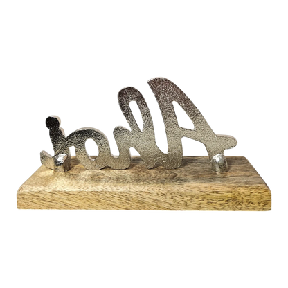 Schild Aufsteller AHOI Metall Mangoholz Maritim Dekoschild Schriftzug 17x8 cm