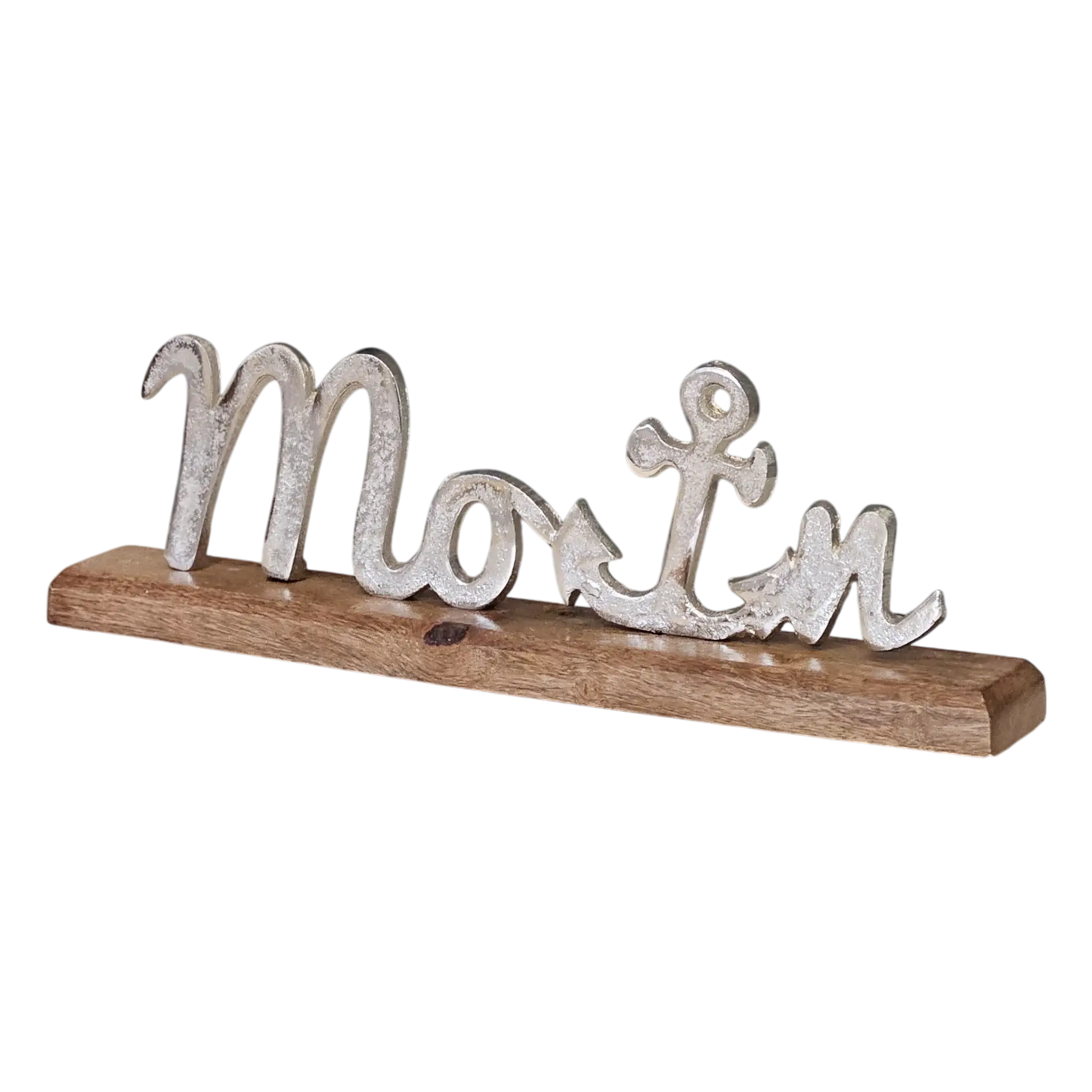 Schild Aufsteller MOIN Metall Mangoholz Maritim Dekoschild Schriftzug 40x10 cm