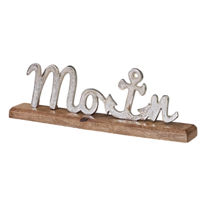 Schild Aufsteller MOIN Metall Mangoholz Maritim Dekoschild Schriftzug 40x10 cm