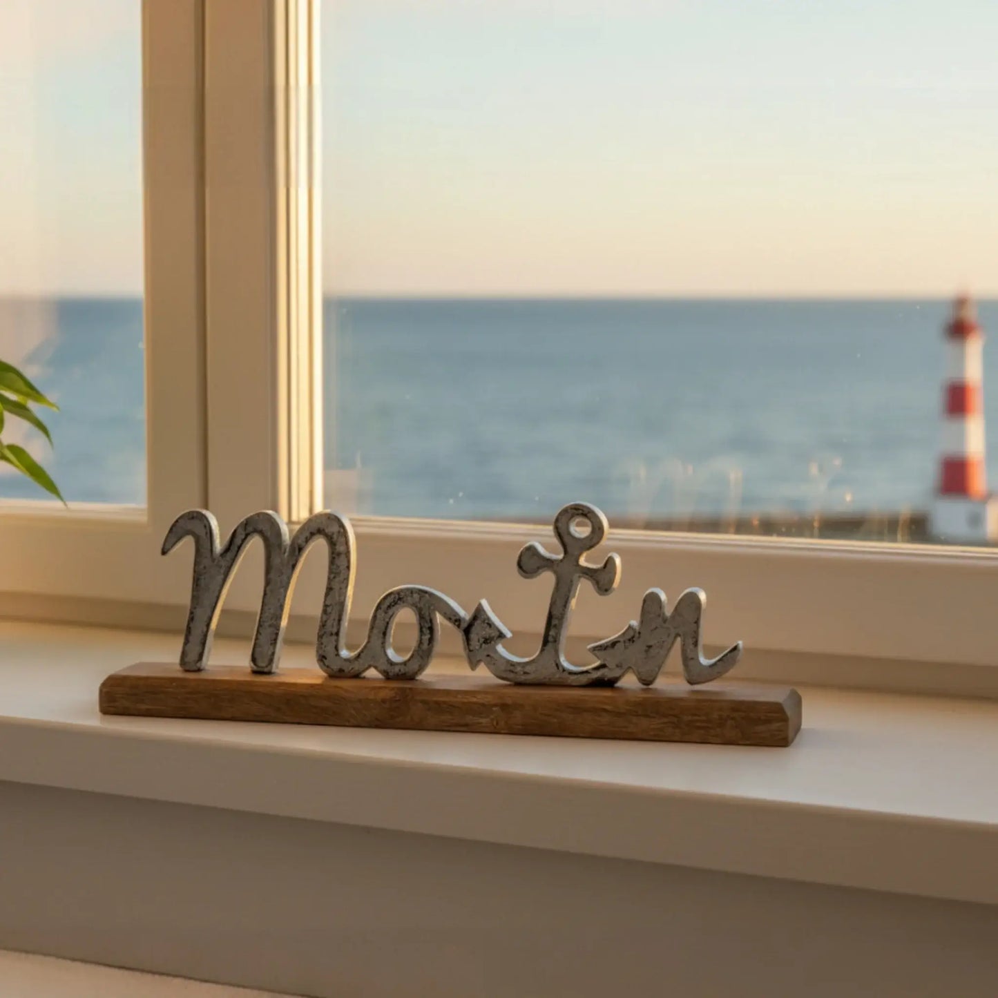 Schild Aufsteller MOIN Metall Mangoholz Maritim Dekoschild Schriftzug 40x10 cm