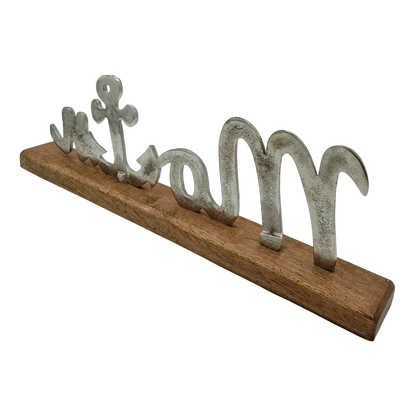 Schild Aufsteller MOIN Metall Mangoholz Maritim Dekoschild Schriftzug 40x10 cm