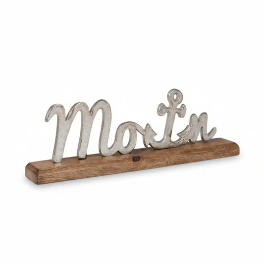 Schild Aufsteller MOIN Metall Mangoholz Maritim Dekoschild Schriftzug 40x10 cm