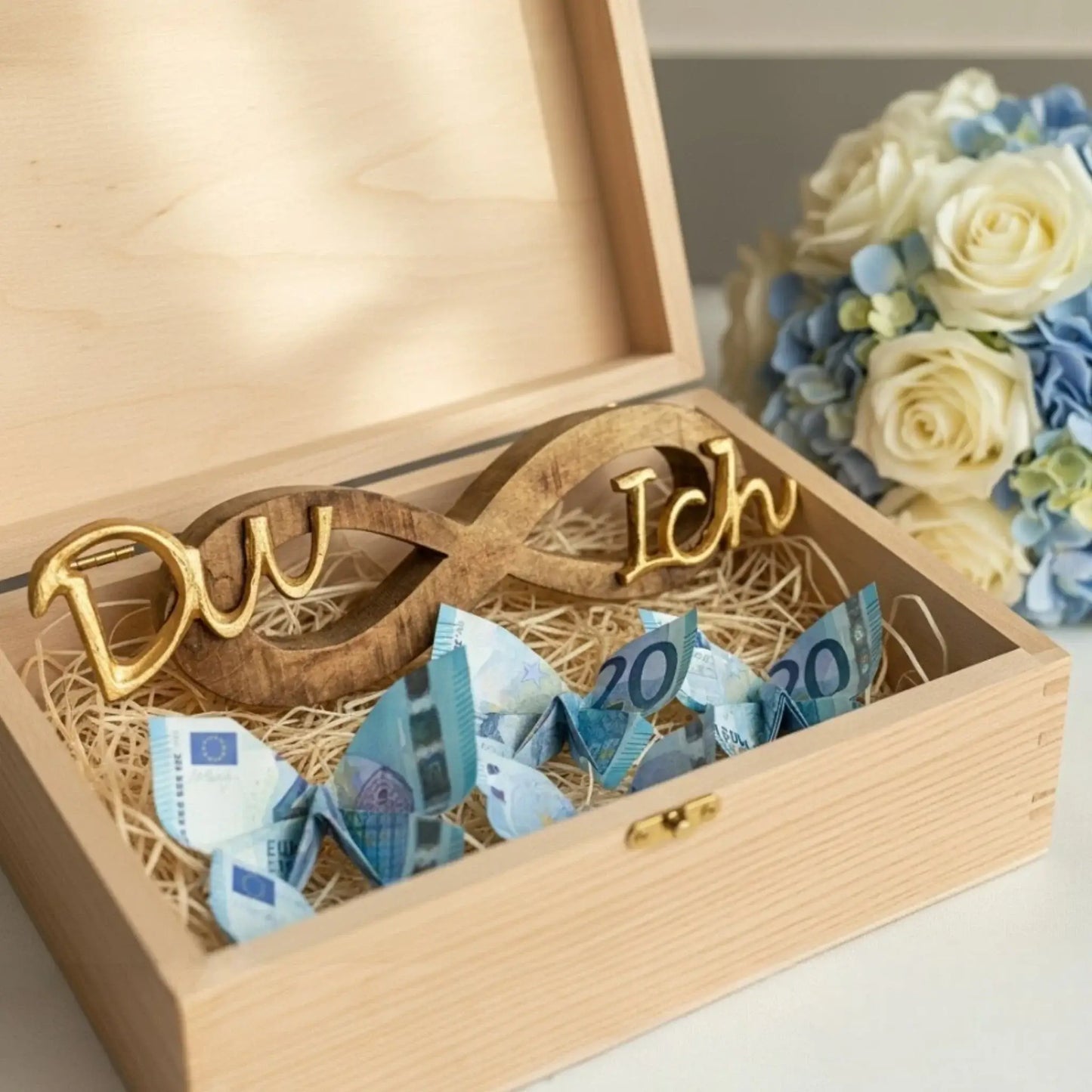 Schriftzug Schild Aufsteller Liebe Hochzeit DU & ICH Holzdeko Mango Geschenk L26 cm
