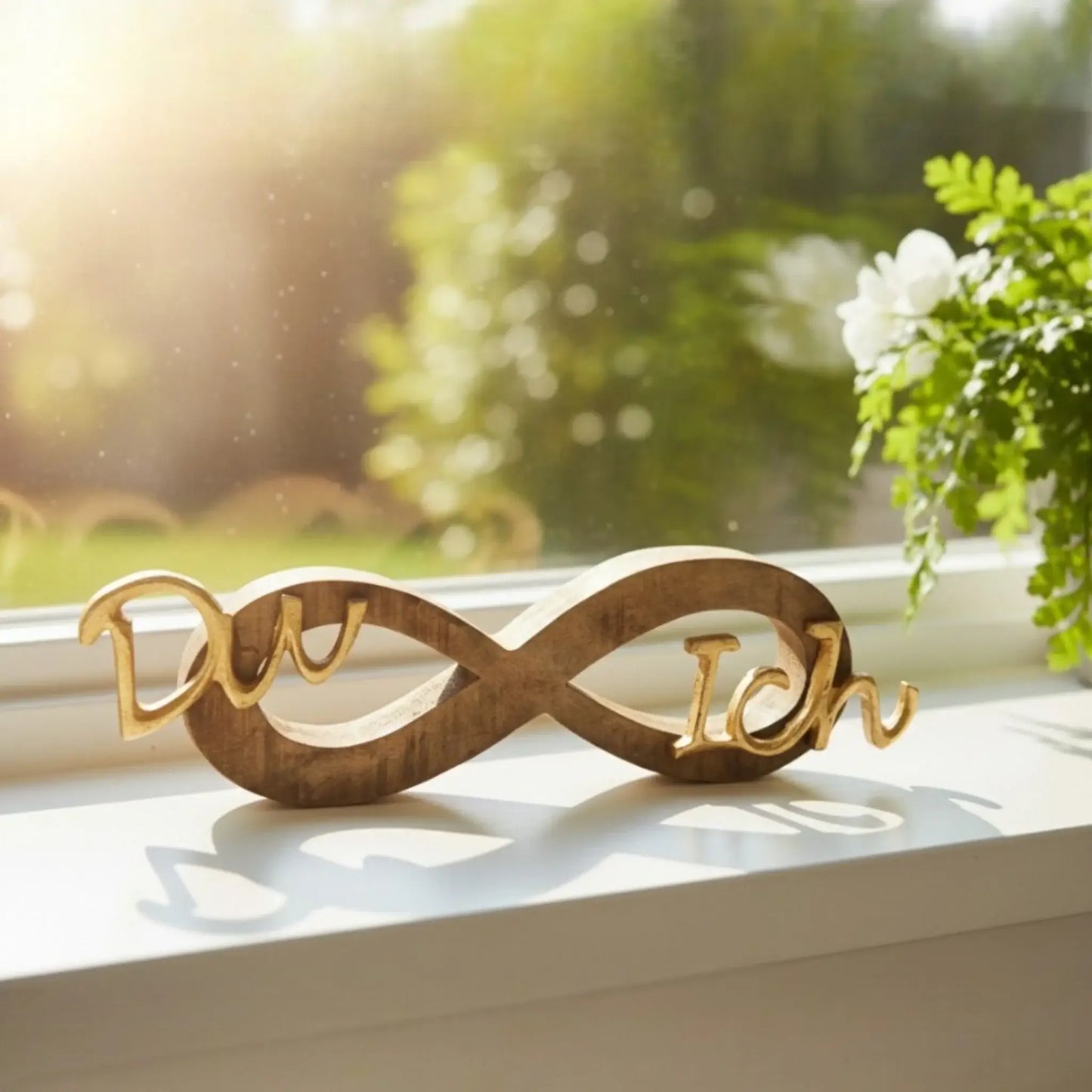 Schriftzug Schild Aufsteller Liebe Hochzeit DU & ICH Holzdeko Mango Geschenk L26 cm