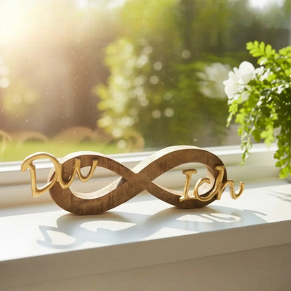 Schriftzug Schild Aufsteller Liebe Hochzeit DU & ICH Holzdeko Mango Geschenk L26 cm