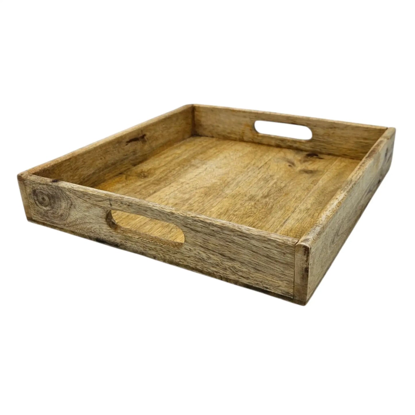 Serviertablett Dekotablett Mangoholz braun Natur Massiv Griff Schale eckig Holz