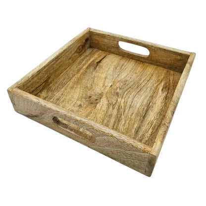 Serviertablett Dekotablett Mangoholz braun Natur Massiv Griff Schale eckig Holz