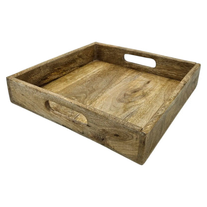Serviertablett Dekotablett Mangoholz braun Natur Massiv Griff Schale eckig Holz