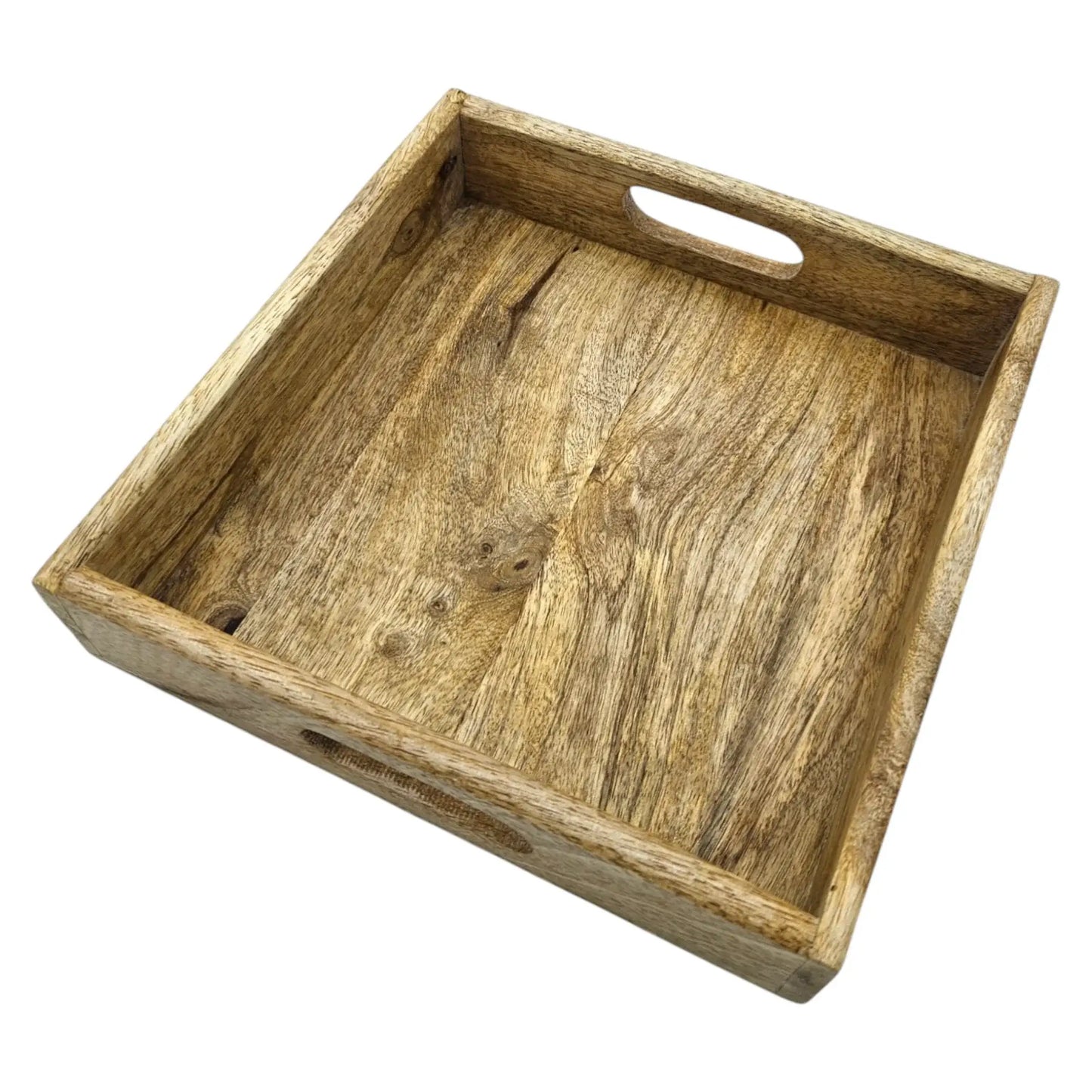 Serviertablett Dekotablett Mangoholz braun Natur Massiv Griff Schale eckig Holz
