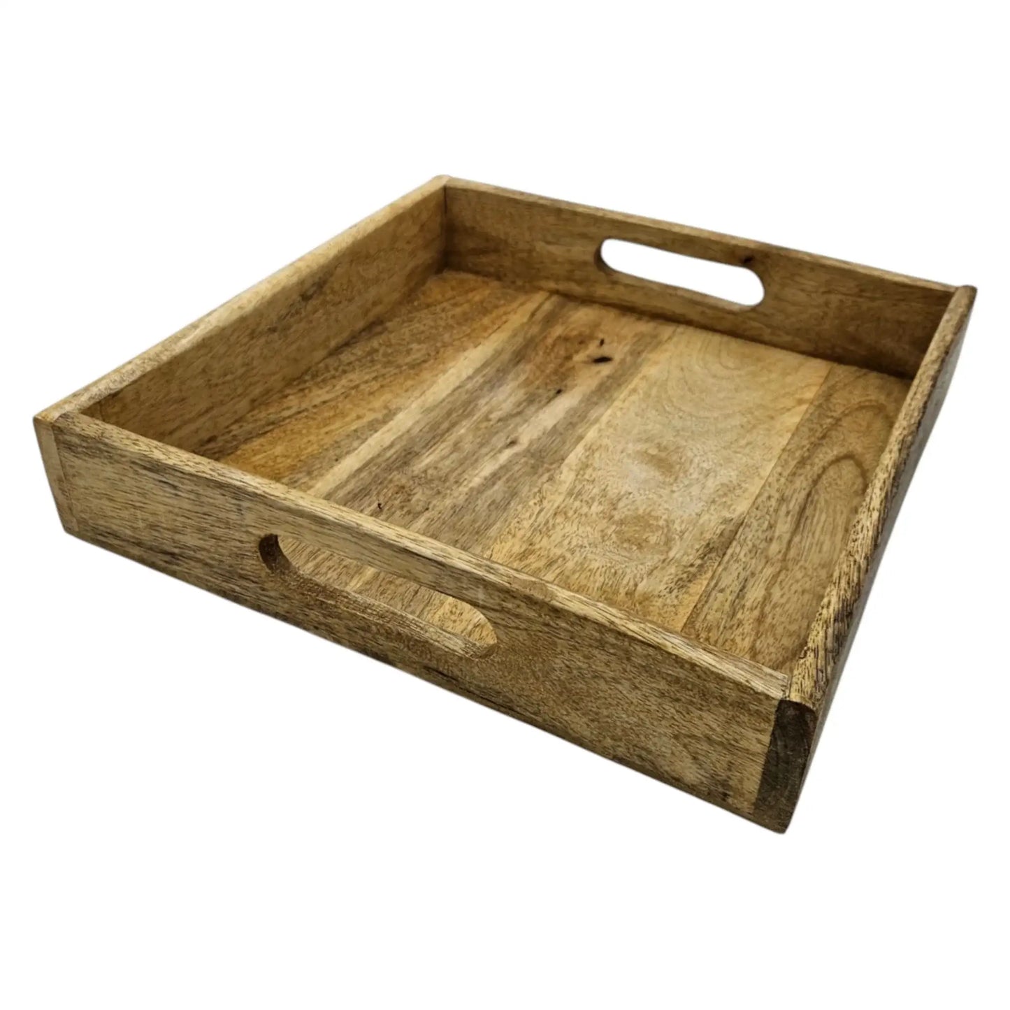 Serviertablett Dekotablett Mangoholz braun Natur Massiv Griff Schale eckig Holz