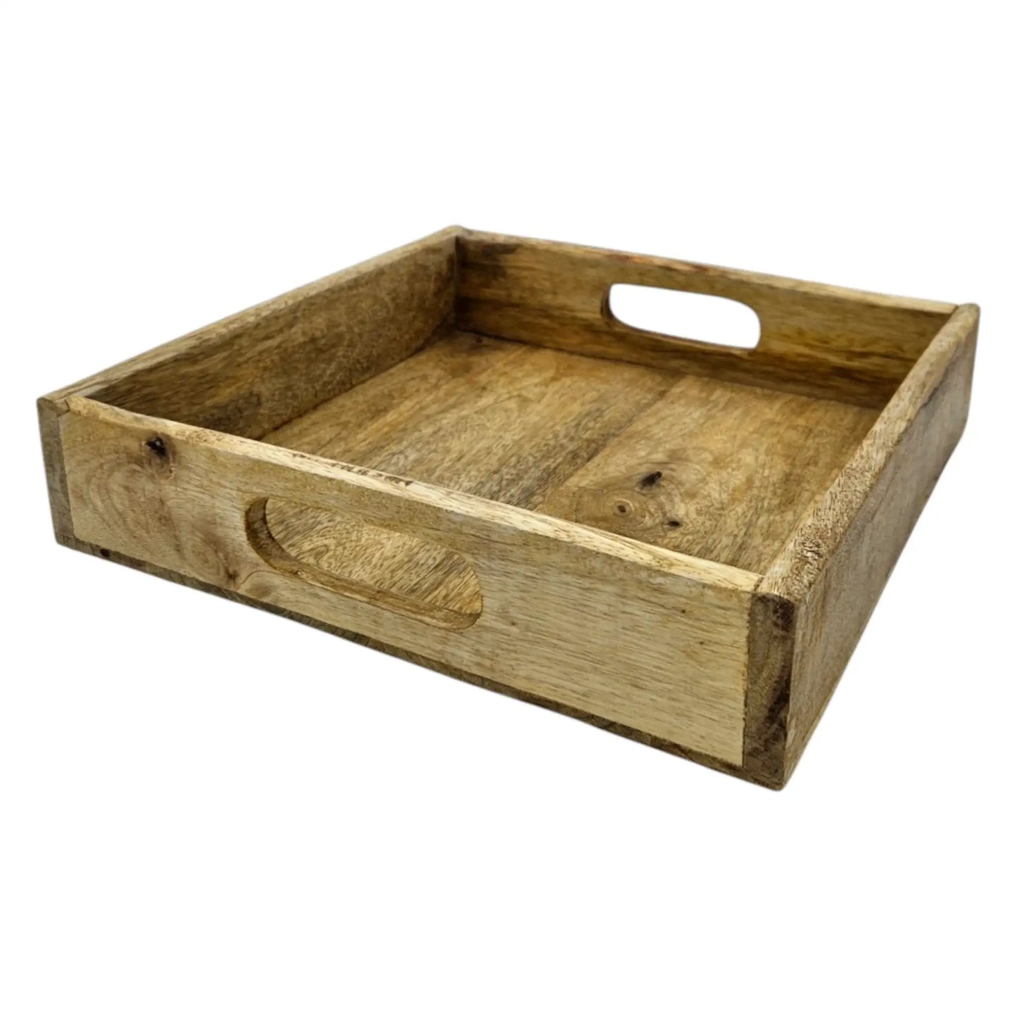Serviertablett Dekotablett Mangoholz braun Natur Massiv Griff Schale eckig Holz