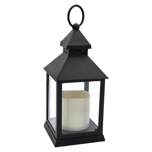 Laterne LED mit Timer batteriebetrieben flackerndes Licht Windlicht schwarz Deko