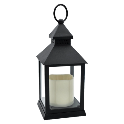 Laterne LED mit Timer batteriebetrieben flackerndes Licht Windlicht schwarz Deko